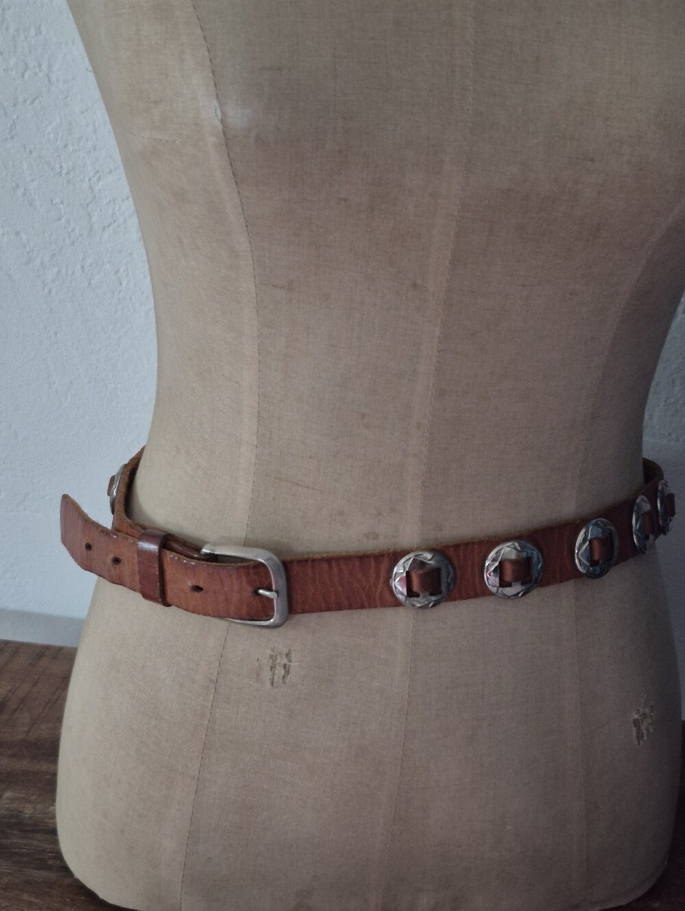 Vintage Leather Concho Belt with Silver-Tone Medallions M-L